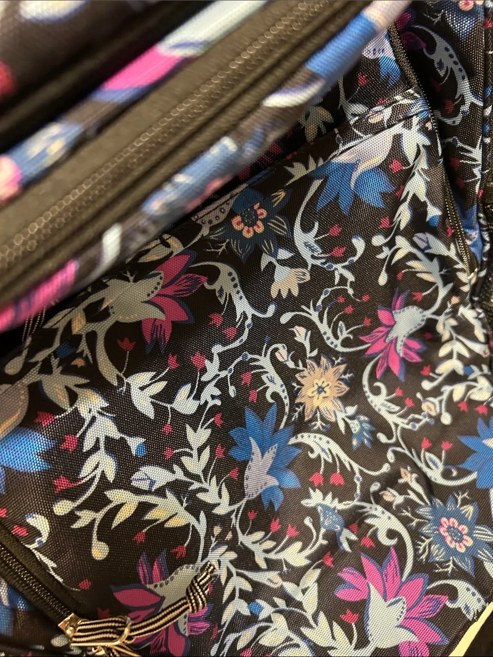 Vera Bradley Black Floral Backpack with Blue & Pink Accents